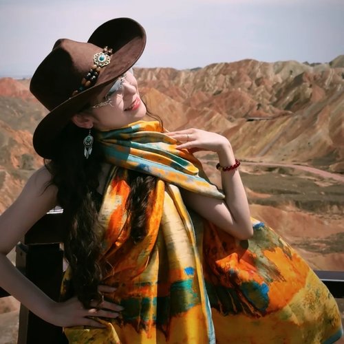 沙漠旅游防晒披肩女仿真丝丝巾薄