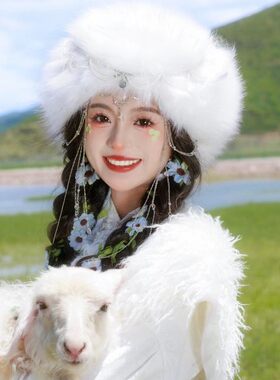 超仙仿狐狸毛空顶帽民族风发带