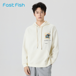 服饰 连帽大口袋上衣绣花设计运动时尚 快鱼男套头卫衣2024秋季 新款