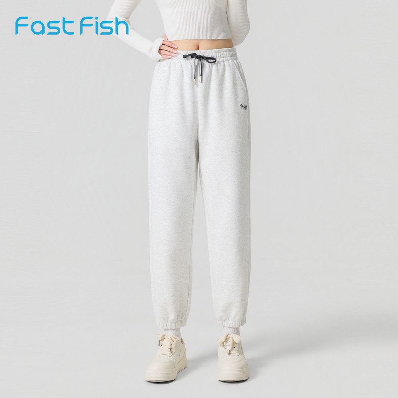 快鱼女士休闲裤2026春季新款宽松舒适保暖卫裤简约刺绣女装运动裤 - 快鱼官方旗舰店出品