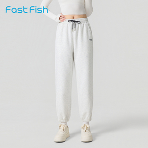 快鱼女士休闲裤2026春季新款宽松舒适保暖卫裤简约刺绣女装运动裤