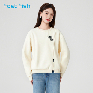 女卫衣 刺绣logo宽松休闲百搭上衣女季 快鱼2025冬圆领卫衣女款 时尚