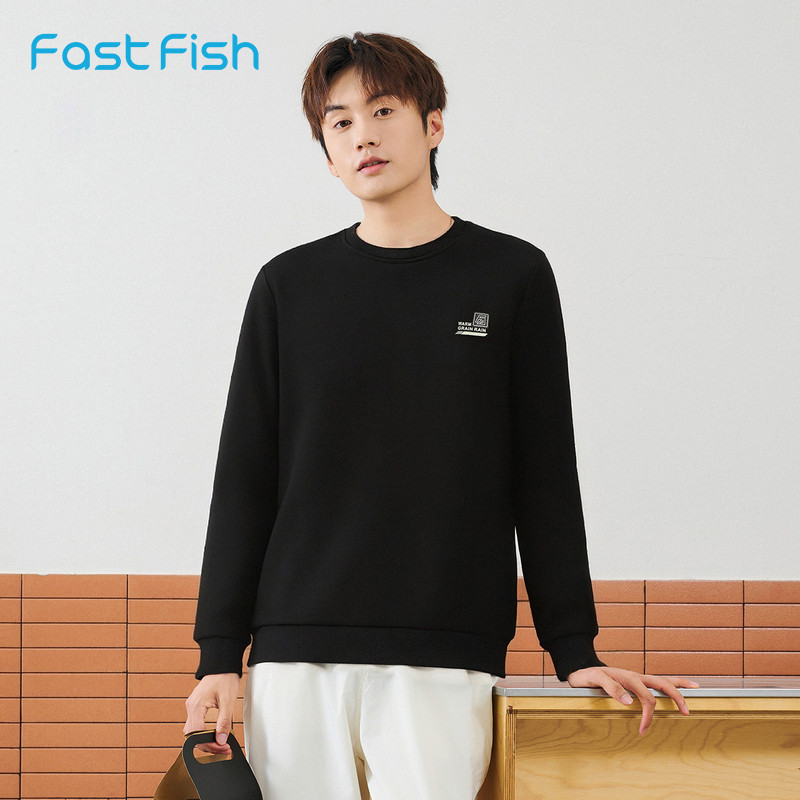 快鱼2026年春季新款男士卫衣微肌理面料挺阔有型小印花简单百搭