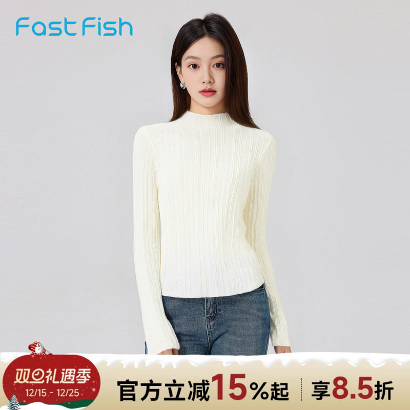 修身半高领毛衣木耳边打底衫