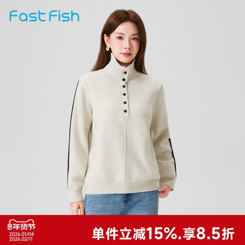 快鱼25年冬季新款女士暖绒质感毛衣半开领内搭翻领针织衫外穿上衣,女装/女士精品,毛衣,淘宝优惠券,粉丝福利购,淘宝优惠卷