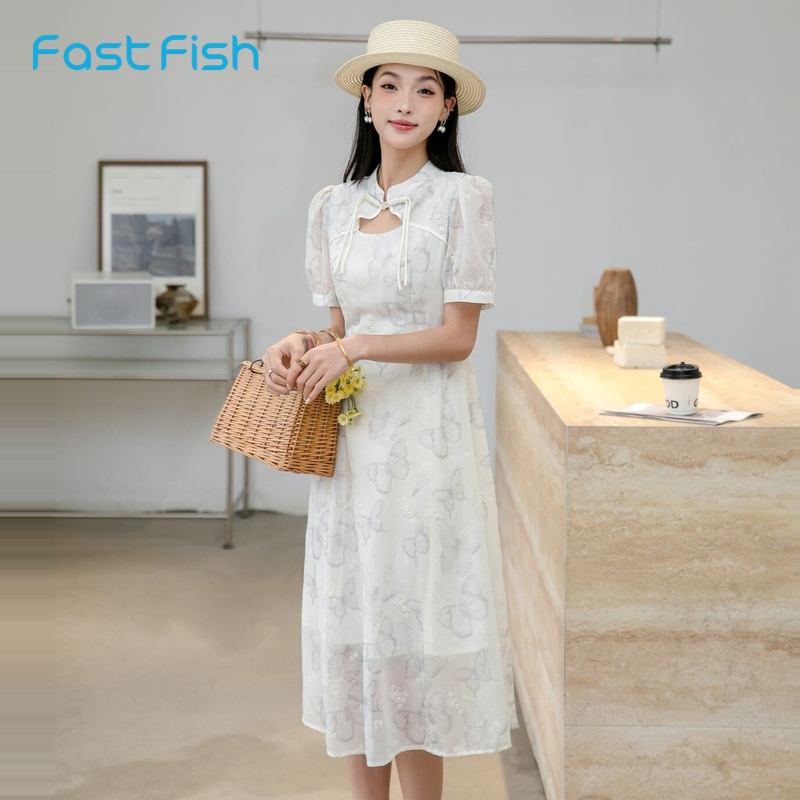 快鱼国风温柔连衣裙高级