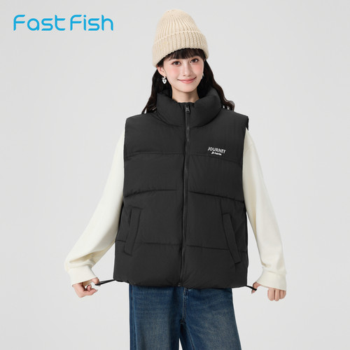 快鱼休闲男女同款立领棉服背心