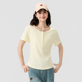 短款 100元 t恤女小个子收腰修身 新多巴胺圆领短袖 上衣 2件快鱼夏季