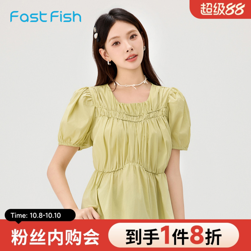 快鱼短袖衬衫女装设计感