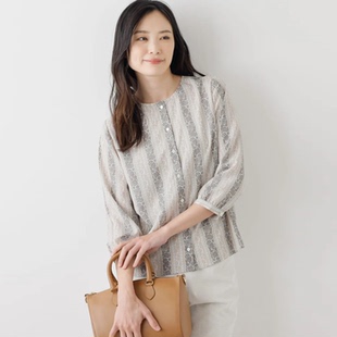 折扣日本女装代购包税包邮直邮NEWYORKER纽约克日系印花7分袖衬衫