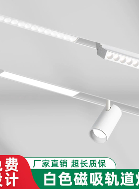白色磁吸轨道灯嵌入式led射灯泛光灯客厅明装无主灯全光谱线条灯