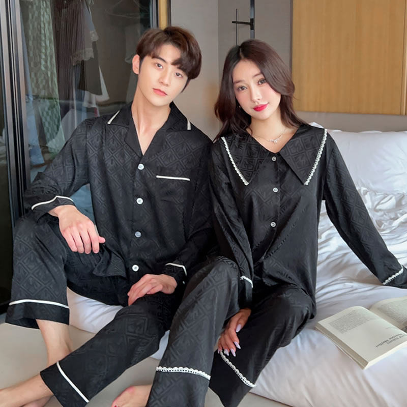 情侣睡衣春秋款女冰丝性感丝滑夏季男家居服套装韩版薄款新款丝绸