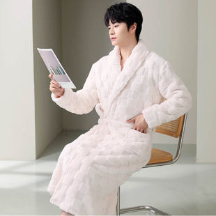 睡袍法兰绒秋冬季 睡衣男新款 浴袍保暖男士 加绒加厚珊瑚绒大码 冬季