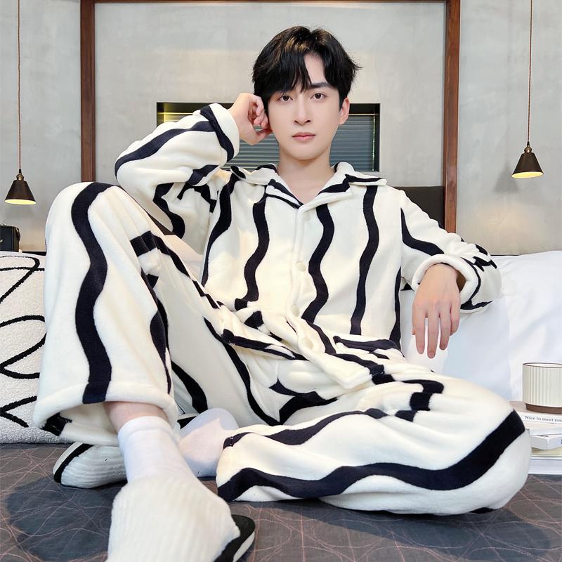 法兰绒珊瑚绒加厚保暖睡衣套装