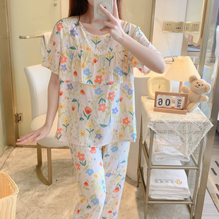 棉绸2024年新款睡衣女夏季薄款短袖加大码家居服中年妈妈绵绸套装