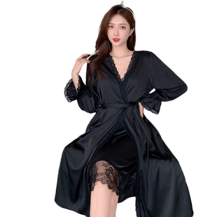 新款丝绸睡袍女款睡裙性感网红春夏秋季冰丝睡衣大码套装家居服