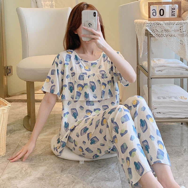 防凸点棉绸睡衣女士夏季薄款