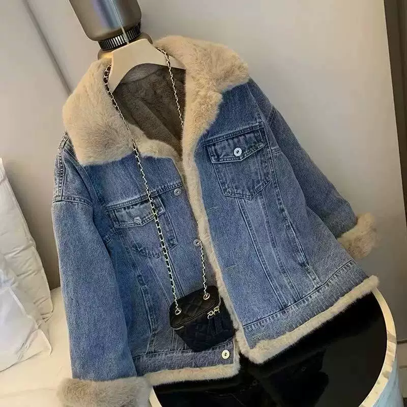 Retro warm denim jacket, loose fit