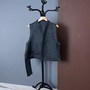 2025新款提花中国风原创坎肩马甲时尚百搭双面穿黑色外搭