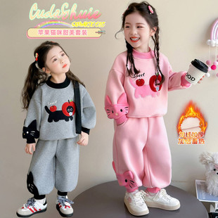 女童秋冬装加绒套装2026爆款新款儿童洋气宝宝卡通冬季休闲加厚