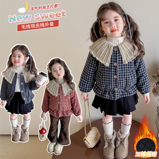 女童秋冬夹棉外套2025新款时髦娃娃领加厚小香风上衣儿童冬季棉服