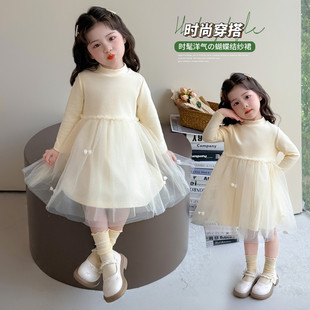 女宝宝连衣裙春春款2026公主裙洋气韩版女童长袖网红纱裙打底裙潮