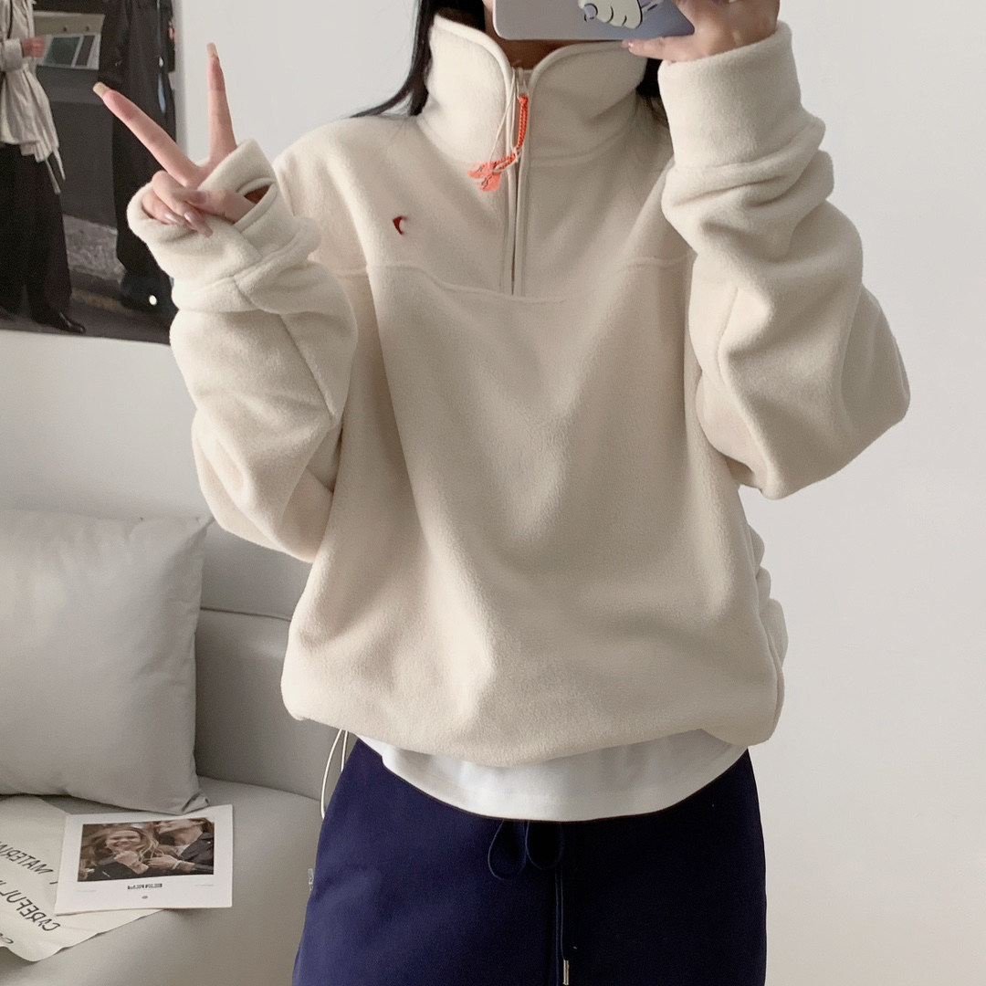 冬季简约宽松女士摇粒绒卫衣保暖