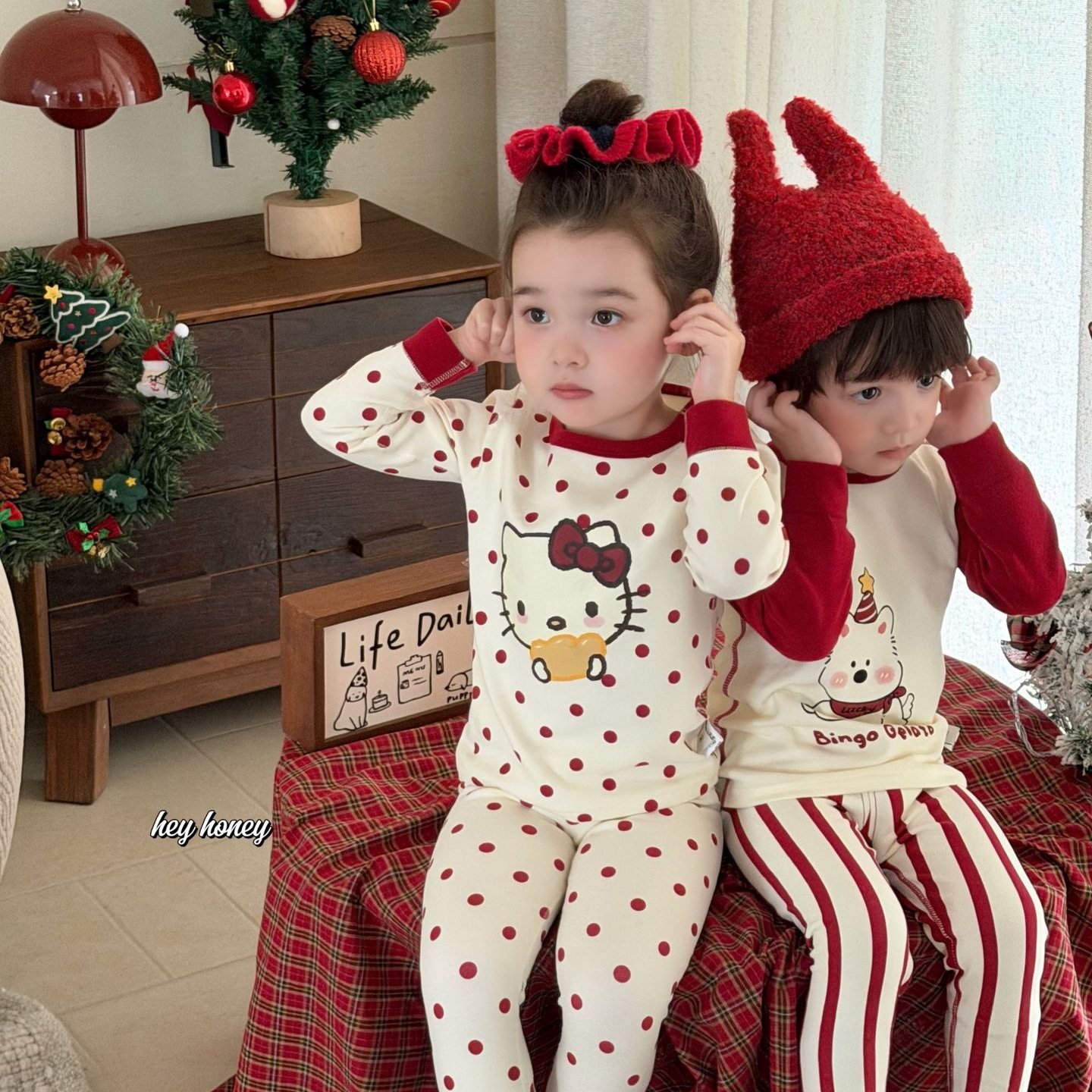 大小卷嘿甜心冬季新款 新年圣诞款红色300克舒绒秋衣秋裤内衣套装