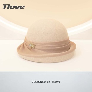 9571优雅洋气羊毛毡小礼帽女士秋冬季新款卷边毛呢帽子出游潮盆帽