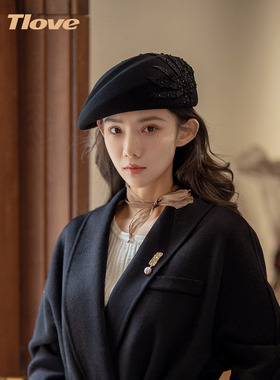 Z219秋冬新款优雅羊毛毡帽子女时尚英伦复古风毛呢帽凤尾气质礼帽