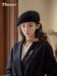 Z219秋冬新款优雅羊毛毡帽子女时尚英伦复古风毛呢帽凤尾气质礼帽