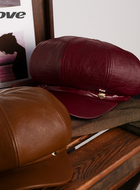 9769英伦复古八角帽女士秋冬季时尚韩版牛皮显脸小鸭舌帽新款帽子