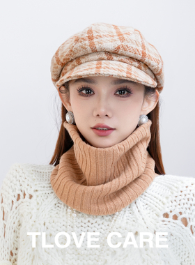 9894时尚百搭韩版格纹八角帽女士秋冬季新款短檐户外休闲潮鸭舌帽