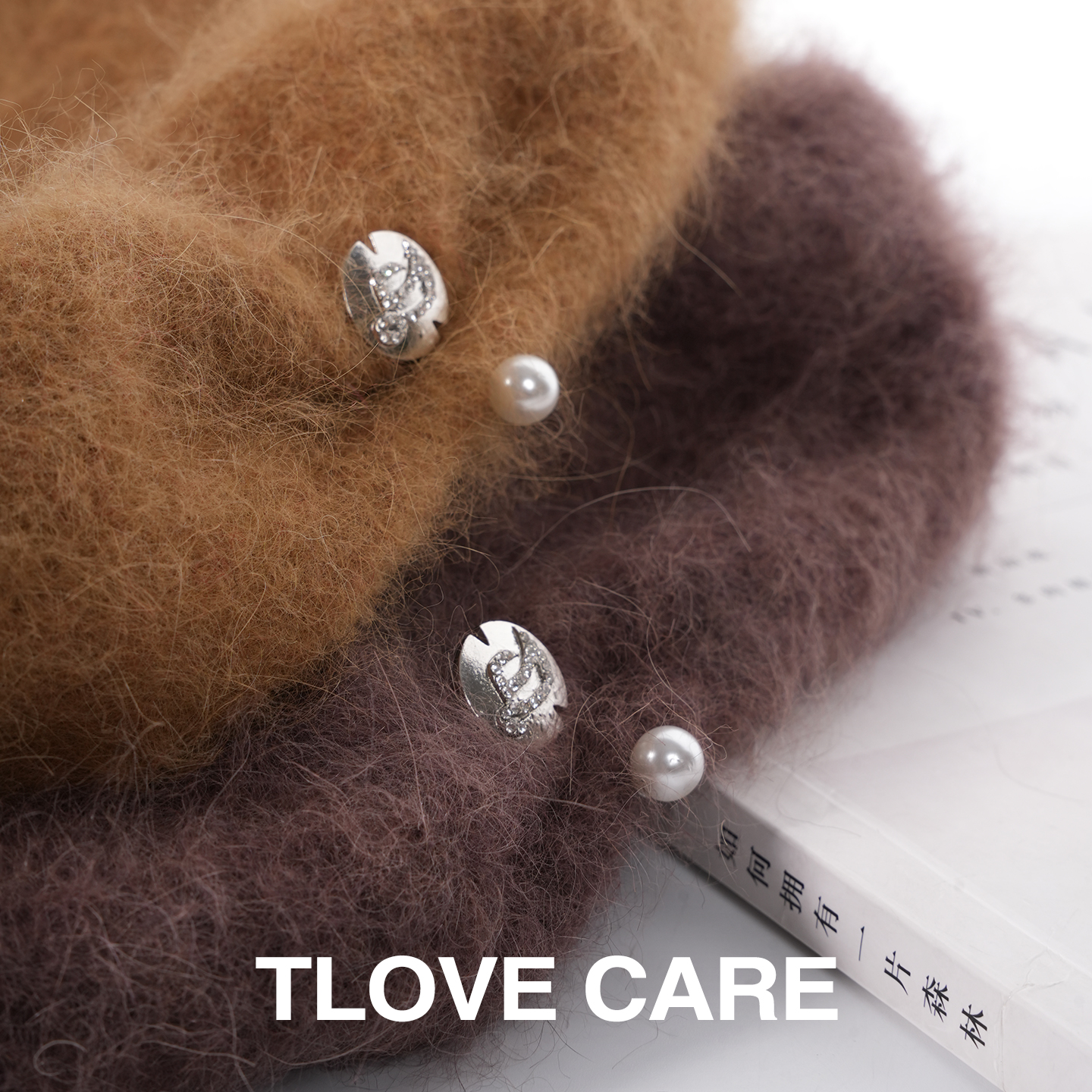 9923+毛绒帽子女秋冬保暖针织帽小巧精致装饰贝雷帽