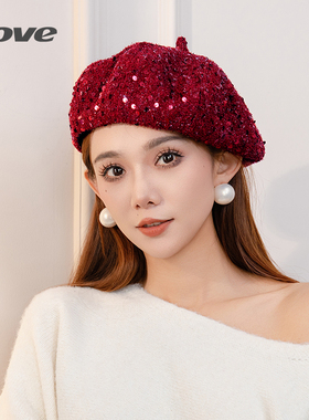 9824+9677时尚百搭小香风贝雷帽女士春秋季新年红出街潮蓓蕾帽