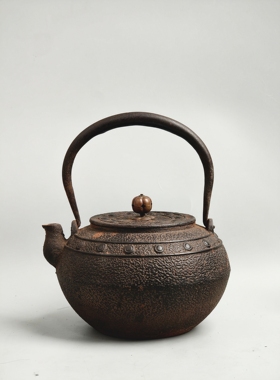 日本昭和时期vintage中古南部鼓形岩肌纹老铁壶  茶壶茶道摆件