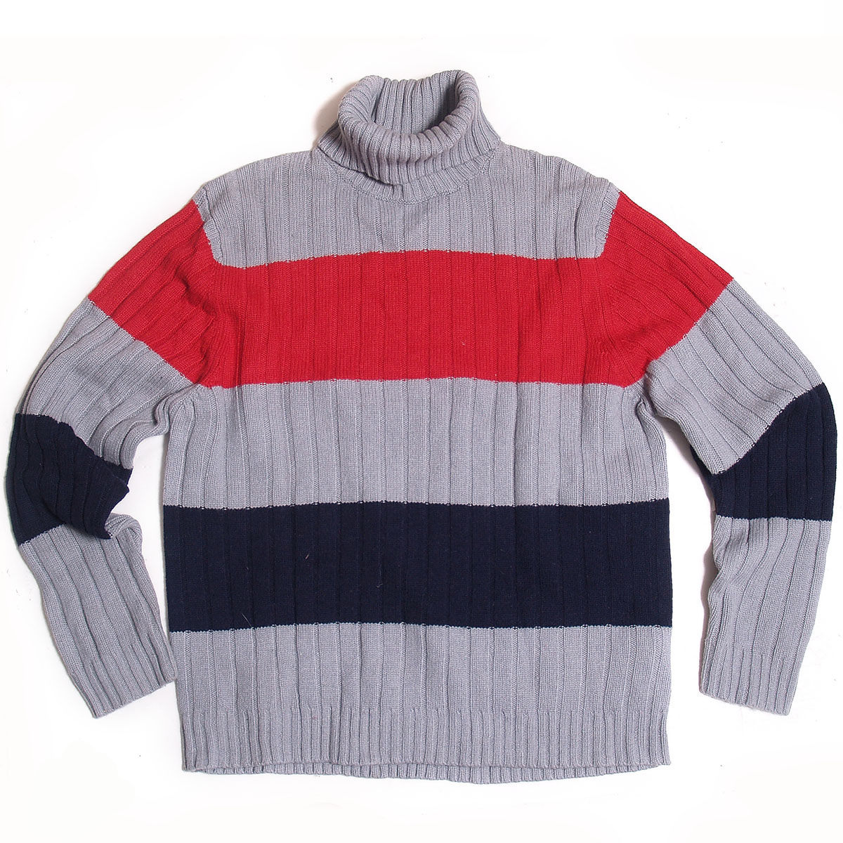 美国复古宽条纹套头长袖高领毛衣