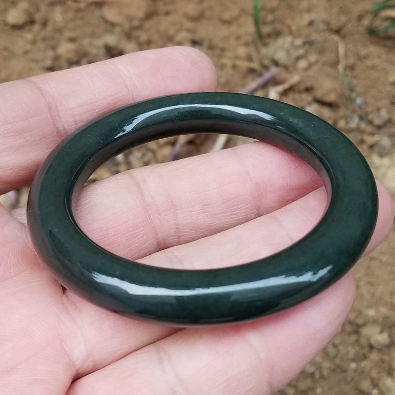 天然黑碧玉手镯新疆和田玉手镯子墨玉镯子内经53.5条径10mm送证书