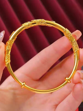 Authentic 18K Nordic Gold Bride's Gold-Colored Bracelet 2026 Hot-Selling Women's Solid Vine Design Plain Band