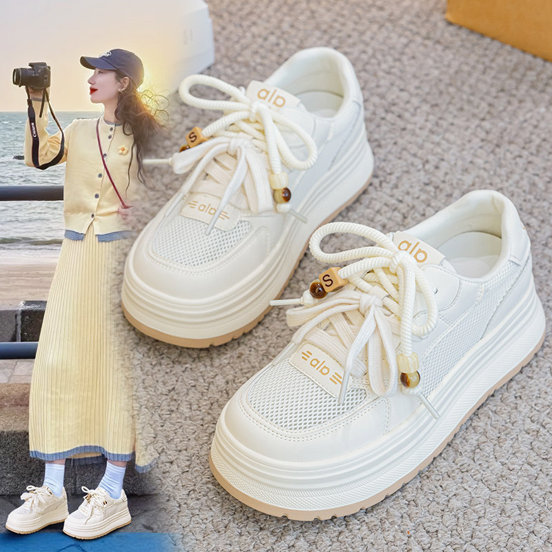 鞋子女ins潮百搭小众春夏薄款全网面透气大码女鞋41真皮厚底板鞋