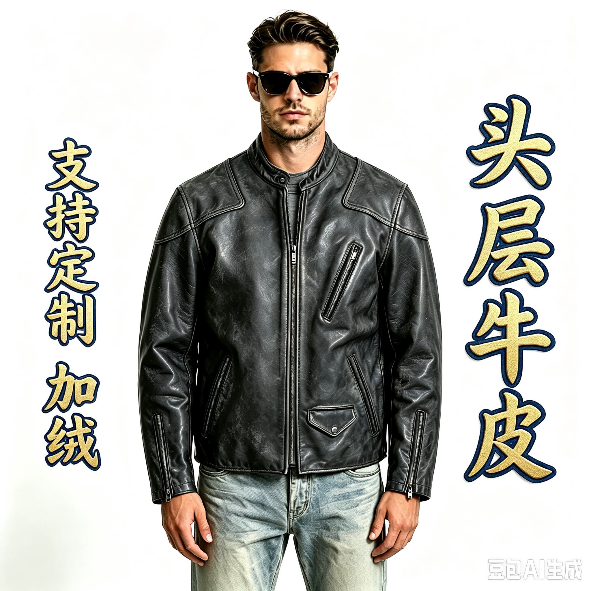 重磅毒液立领机车修身皮进口染无涂头层牛皮夹克秋冬男士真皮复古