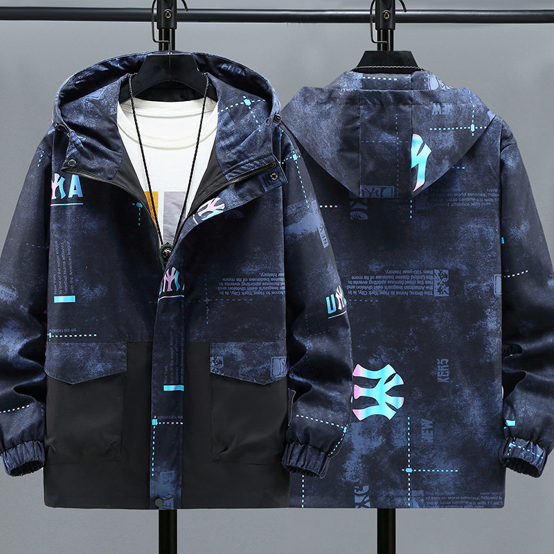 新夹克男大码春秋加肥加大码男装胖子宽松休闲连帽外套胸124-160