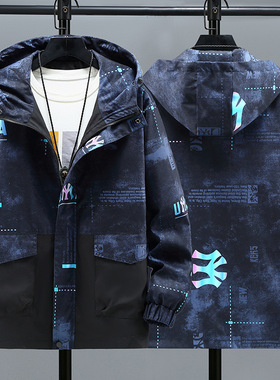 新夹克男大码春秋加肥加大码男装胖子宽松休闲连帽外套胸124-160