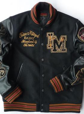 冬男装胸102-174加肥加大码摩托机车毛呢头层牛皮衣真皮袖棒球服