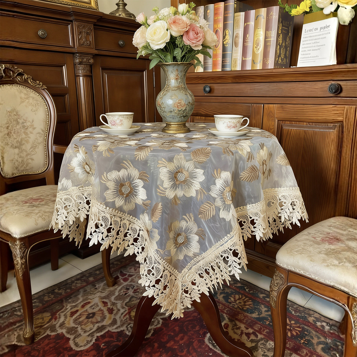 外贸刺绣网纱水溶绣花边桌布餐桌茶几床头柜边柜鞋柜家电防尘盖巾,居家布艺,桌布,淘宝优惠券,粉丝福利购,淘宝优惠卷