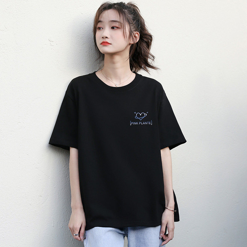 黑色T恤女纯棉半袖宽松韩版印花2025年新款夏季简约百搭短袖上衣
