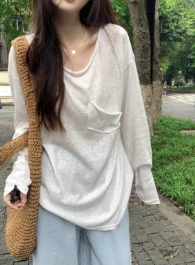 长袖简约通勤薄款竹节棉女