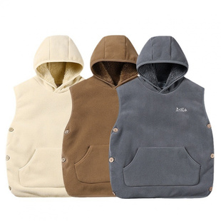 秋冬新款连帽羊羔毛绒马甲男童大码背心中大童外穿宽松无袖外套女