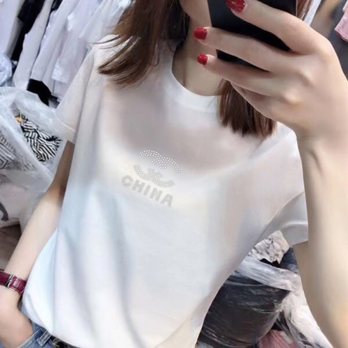 百搭白色T恤女短袖欧洲站烫钻