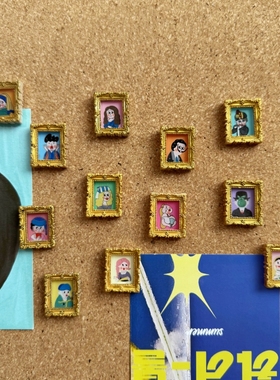 12个装趣味艺术名人画像仿真相框图钉工字钉创意毛毡板扎钉软木板